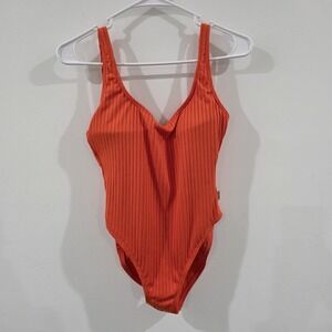 Michael Kors Womens One Peice Swimsuit 10 Orange Ribbed Bathing Suit Designer